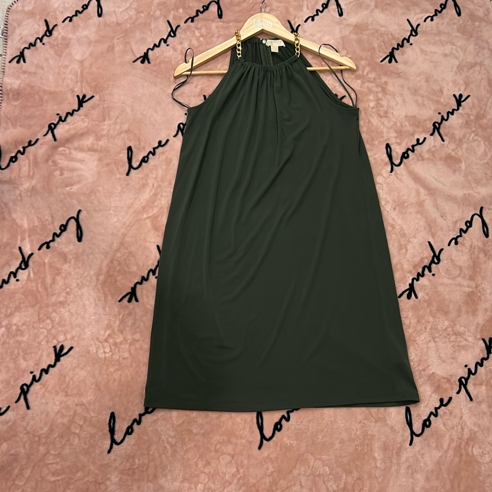 Michael Kors Halter Chain Olive Green Dress Size S